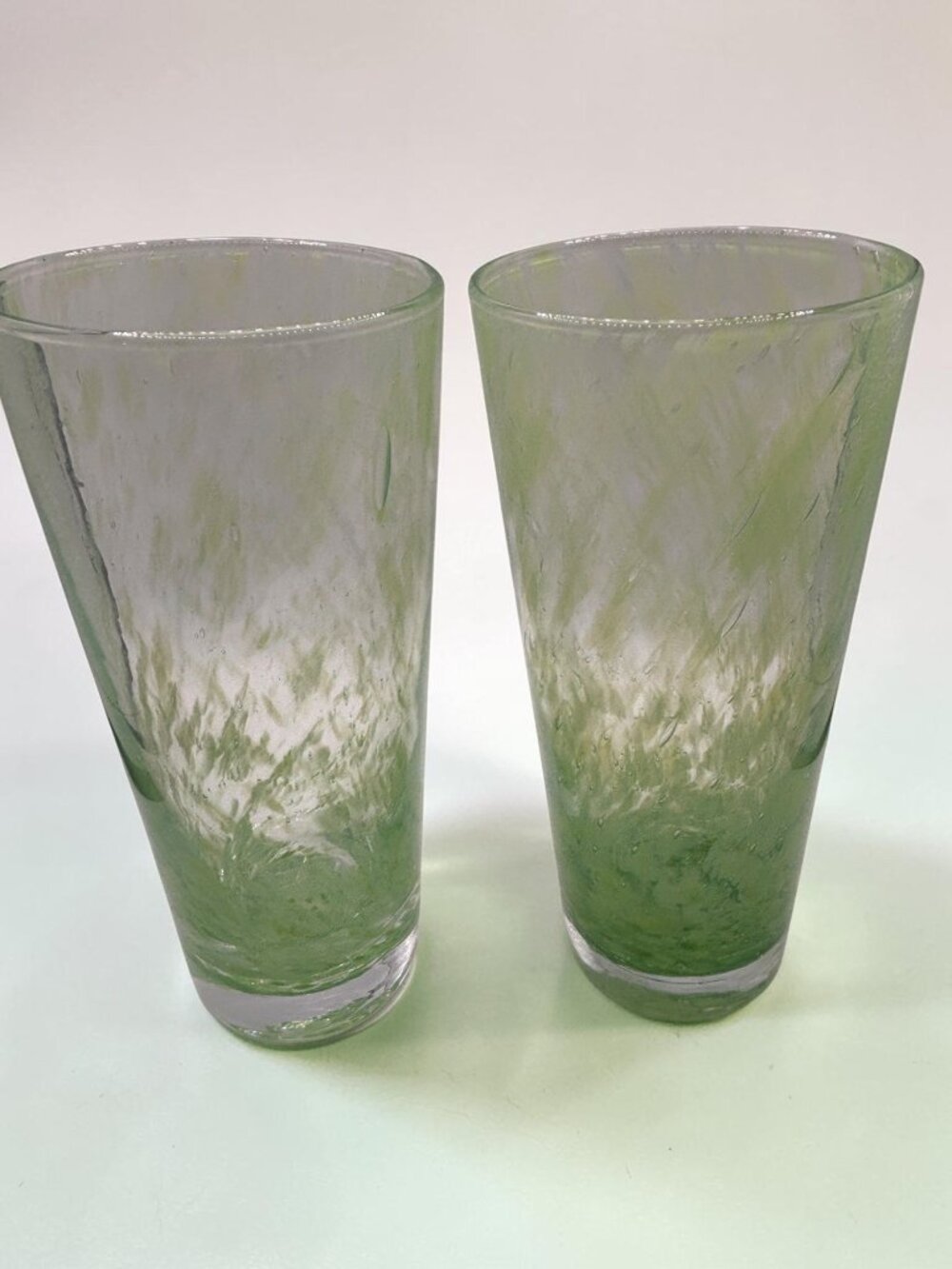 Present Tense Swirl Green Glass Confetti Tumblers Made In Italy - Set Of 2 Handb